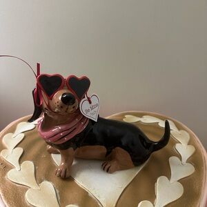 Blue Sky Valentine’s Day Ceramic Dachshund with Red Heart Sunglasses & Bandanna